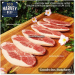 Beef Sirloin AGED BY GOODWINS Australia STEER young cattle (Striploin / New York Strip / Has Luar) frozen brand Harvey/Midfield STEAK 2.5cm 1" (price/kg 3-4pcs)